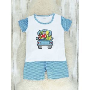 Boutique Blue Check School Bus Outfit - L (4 years)